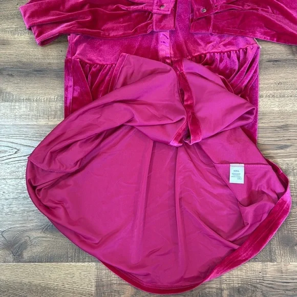 PINK Velvet Button-Up Dress size L - Picture 7 of 10